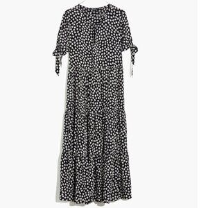 Madewell Tie-Sleeve Tiered Midi Dress in Woodcut Flowers